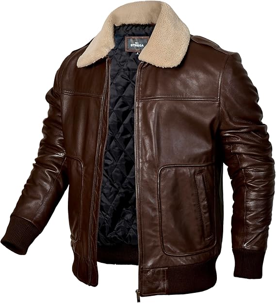 81kuxBNn1LL._AC_SX569_ Men's Leather Bomber Aviator Jacket – Top Grain New Zealand Lambskin Leather with Diamond Quilted Lining - Image 1