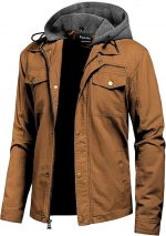 Men's Canvas Cotton Military Casual Field Jacket Outerwear With Removable Hood