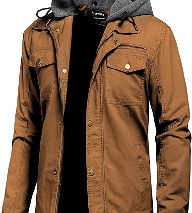 Men's Canvas Cotton Military Casual Field Jacket Outerwear With Removable Hood