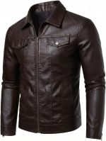 Leather Jacket Men Faux Leather Moto Biker Coat Outwear Windproof - Image 3