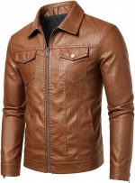 Leather Jacket Men Faux Leather Moto Biker Coat Outwear Windproof - Image 2