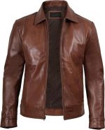 Decrum Vintage Style Mens Leather Jacket - Real Lambskin Classic Shirt Collar Leather Jackets for Men - Image 3