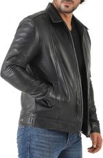 Classic Shirt Collar Leather Jacket Men - John Wick Style Real Lambskin Mens Leather Jacket - Image 2