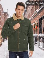 Men's Winter Work Jacket Cotton Shell Fleece Lined Warm Casual Cargo Coat Outdoor Utility Jackets for Men - Image 3