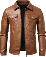Leather Jacket Men Faux Leather Moto Biker Coat Outwear Windproof