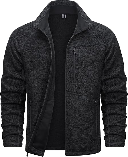 91WCemJsnCL._AC_SY550_ Men's Fleece Jackets Full Zip Up Lightweight Jacket Casual Stylish with Pockets for Outdoor Office - Image 1