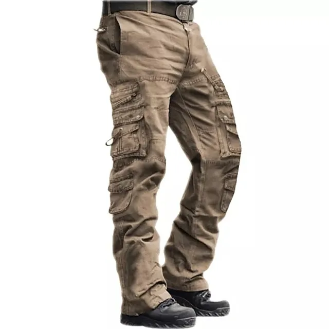 Men's Cargo Pants Cargo Trousers Tactical Pants Tactical Work Pants Multi Pocket Straight Leg Plain Full Length 100% Cotton Tactical Black khaki Micro-elastic