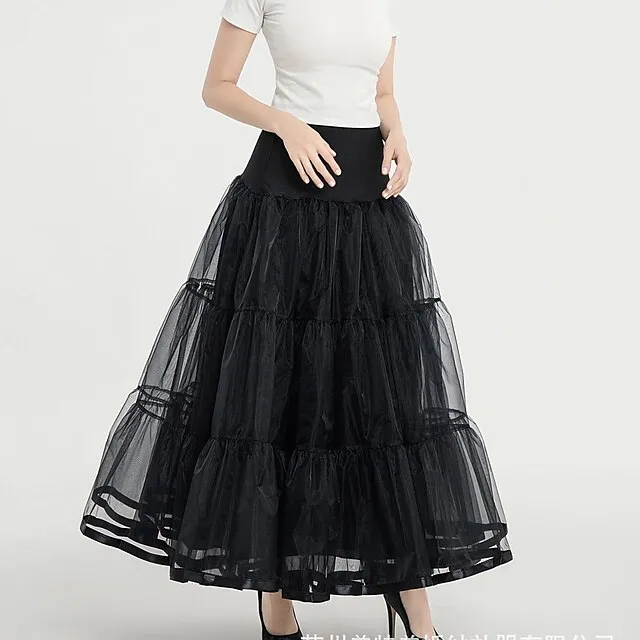 Women's Swing Long Tulle Skirt Maxi Black White Pink Red Skirts Ruffle Layered Fashion Summer Performance Casual Daily M L XL